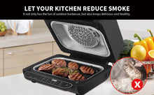 Load image into Gallery viewer, Geek Chef Airocook Smart 7-in-1 Indoor Electric Grill Air Fryer Family Large Capacity with Air Crisp Dehydrate Roast Bake Broil Pizza and Cyclonic Grilling Technology Countertop Grill Stainless Steel
