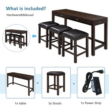 Load image into Gallery viewer, TOPMAX 4-Piece Counter Height Table Set with Socket and Leather Padded Stools, Espresso
