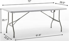 Load image into Gallery viewer, BTExpert Fold-in-Half Folding Utility Table 6 Feet 72&quot; x 29.5&quot; Lightweight Portable Carrying Handle, Indoor Outdoor Picnic Camping Office Home Party Wedding Event Easy to Clean Store &amp; Care White
