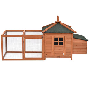 TOPMAX 78" Large Outdoor Wooden Chicken Coop Poultry Cage Rabbit Hutch Small Animal House with Removable Tray and Ramp for 3 Chickens, Natural Color