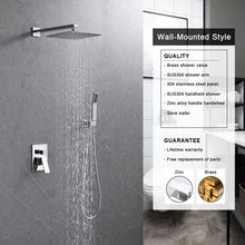 Load image into Gallery viewer, Shower System Shower Faucet Combo Set Wall Mounted with 10&quot; Rainfall Shower Head and handheld shower faucet, Chrome Finish with Brass Valve Rough-In
