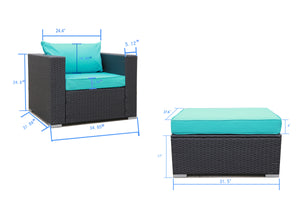 2 Pieces Patio Furniture Set,All-Weather Outdoor Sectional Sofa,Manual Weaving PE Wicker Rattan Patio Conversation Sets with Blue Cushion and Ottoman(Dark Brown)