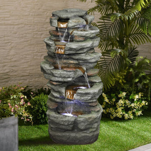 33" Outdoor Fountain Rockery Shower Outdoor Water Fountain with LED for Home