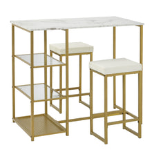 Load image into Gallery viewer, TREXM 3-piece Modern Pub Set with Faux Marble Countertop and Bar Stools, White/Gold
