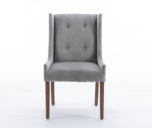 Classic Gray Velvet Upholstered Wing-back Dining Chair with Solid Wood Legs