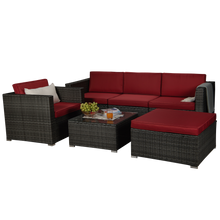 Load image into Gallery viewer, Beefurni Outdoor Garden Patio Furniture 6-Piece Gray PE Rattan Wicker Sectional Red Cushioned Sofa Sets with 1 Beige Pillow
