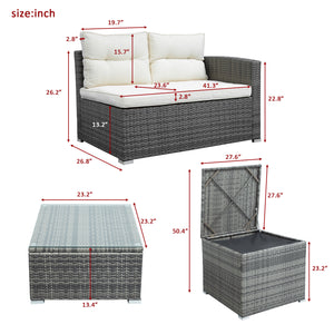 U_STYLE Outdoor Furniture Sofa Set with Large Storage Box