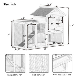 TOPMAX Upgrade Natural Wood House Pet Supplies Small Animals House Rabbit Hutch,Gray+White