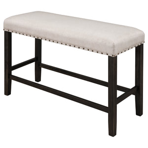 TOPMAX Rustic Wooden Upholstered Dining Bench for Small Places, Espresso+ Beige