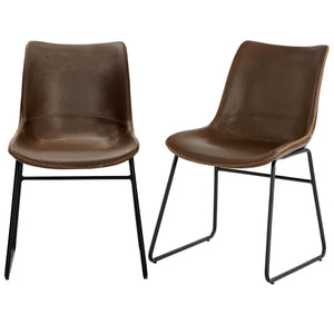 TREXM Vintage Armless Leatherier Dining Stools Indoor Dining Chairs Set of 2（Light Brown）