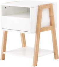 Load image into Gallery viewer, White Nightstand Side Table Side Table with Storage Drawers and Open Shelves Solid Wood Nightstand with Solid Wood Legs Modern Nightstand for Bedroom Living Room
