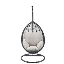 Load image into Gallery viewer, ACME Simona Patio Swing Chair with Stand in Beige Fabric &amp; Black Wicker 45030
