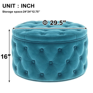 [New] 29.5"Wide Classic Button Tufted Velvet Round Ottoman With Storage Living Room Footrest