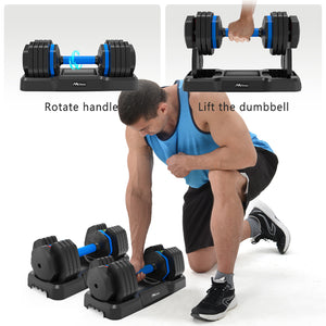Adjustable Dumbbell - 55lb Single Dumbbell with Anti-Slip Handle, Fast Adjust Weight by Turning Handle with Tray, Exercise Fitness Dumbbell Suitable for Full Body Workout