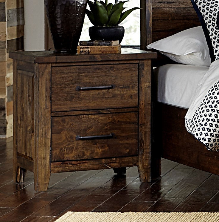 Classic Transitional Design Nightstand Burnished Finish Solid Rubberwood Bedroom Side Table Rustic Look Furniture