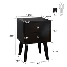 Load image into Gallery viewer, Mid-Century Modern Modern Bedside Table, 2-Drawer with Open Shelves, black

