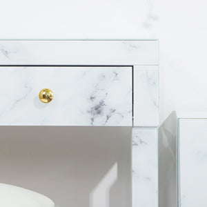 Tempered glass marble texture vanity set