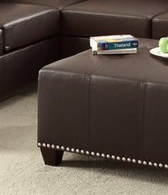 Load image into Gallery viewer, Living Room Cocktail Ottoman Bonded Leather Espresso Color Accent Studding Trim Plywood
