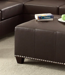 Living Room Cocktail Ottoman Bonded Leather Espresso Color Accent Studding Trim Plywood