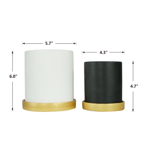 6 in. and 4.8 in. White and Black Ceramic Flower Pots with Drain Hole and Saucer (2-Pack)