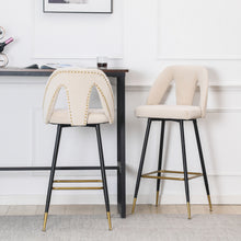 Load image into Gallery viewer, A&amp;A Furniture,Akoya Collection Modern | Contemporary Velvet Upholstered Connor 28&quot; Bar Stool &amp; Counter Stools with Nailheads and Gold Tipped Black Metal Legs,Set of 2 (Beige)
