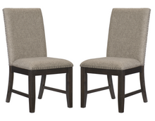 Load image into Gallery viewer, Rustic Brown Finish Set of 2 Chair Oak Veneer Fabric Upholstered Back and Seat
