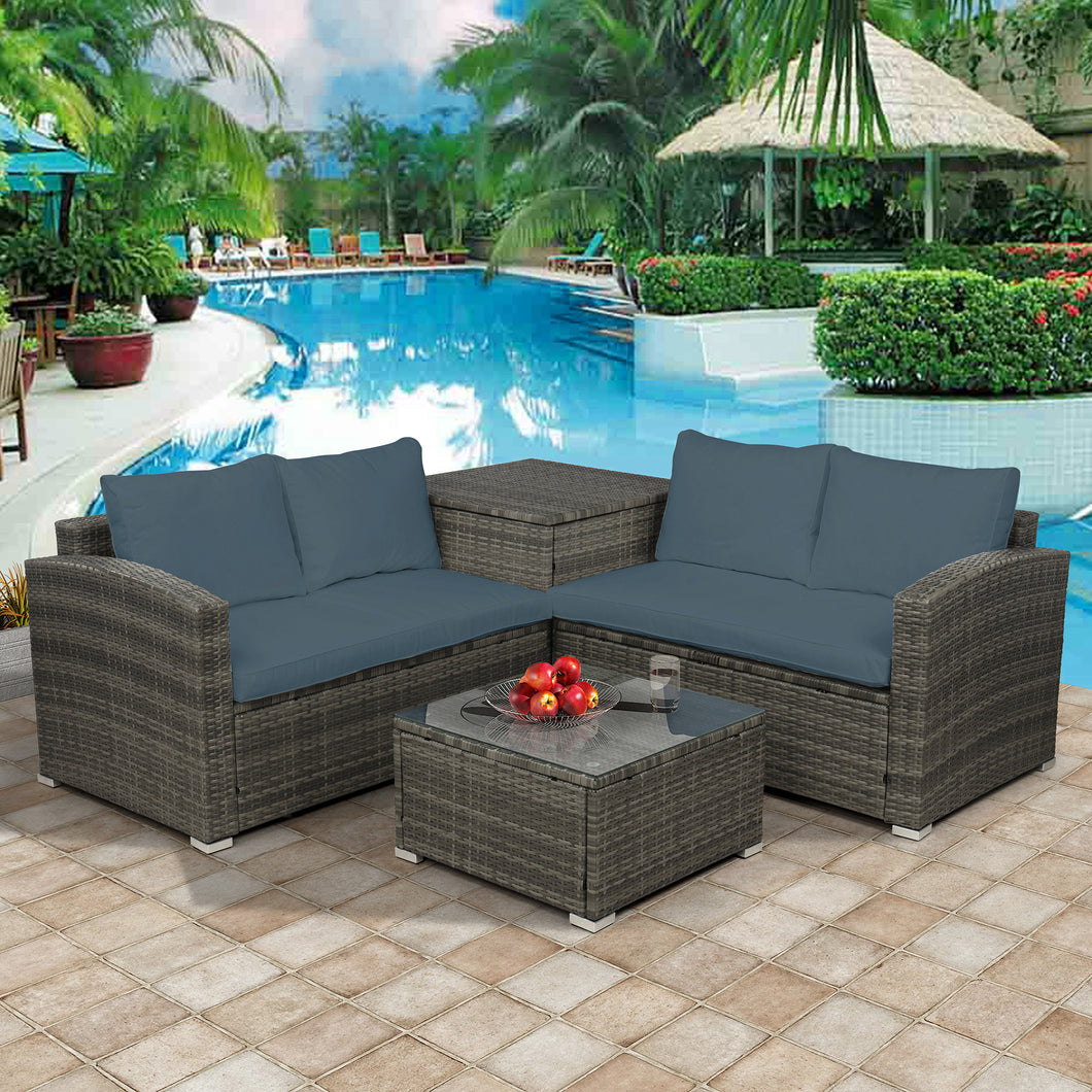 TOPMAX 4 PCS Outdoor Cushioned PE Rattan Wicker Sectional Sofa Set Garden Patio Furniture Set (Gray Cushion)