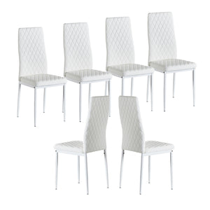 White modern minimalist dining chair fireproof leather sprayed metal pipe diamond grid pattern restaurant home conference chair set of 4