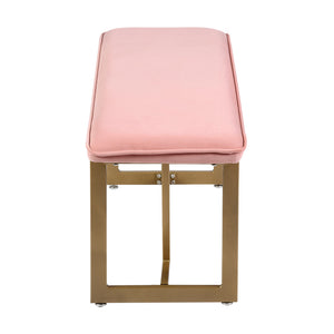 Upholstered Velvet Bench 44.5" W x 15" D x 18.5" H,Golden Powder Coating Legs Set of 1- pink