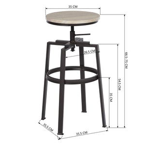 Backless Adjustable Height Bar Stools with Metal Legs, Oak seat, Set of 2