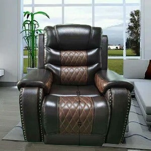 Power Motion Chair Recliner Usb Charge Port-Electric Recliners ,Adjustable Headrest Upholstered In Dark And Light Brown Top Grain Leather. Listing does not include Sofa and Loveseat.