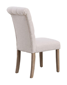 SET OF 2 High Back Tufted Parsons Upholstered Padded Dining Room Chairs Side Solid Wood-Accent Nail Trim Linen Beige