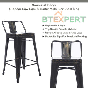 BTEXPERT Industrial 24 inch Golden Black Distressed Kitchen Chic Indoor Outdoor Low Back Metal Counter Height Stool