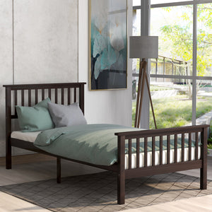 Wood Platform Bed Twin Bed with Headboard and Footboard (Espresso)