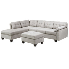 Load image into Gallery viewer, TREXM Sectional Sofa Set with Chaise Lounge and Storage Ottoman Nail Head Detail (Grey)
