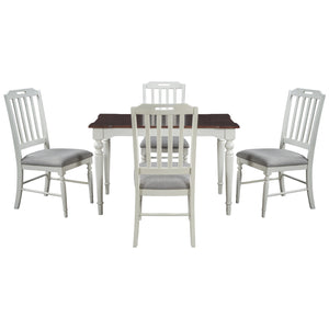 TOPMAX Mid-Century Farmhouse Wood 5-Piece Dining Table Set with 4 Padded Dining Chairs, White