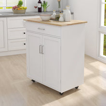Load image into Gallery viewer, Kitchen island rolling trolley cart with towel rack rubber wood table top
