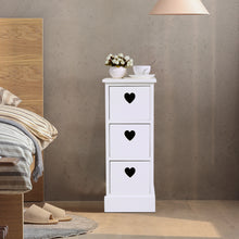 Load image into Gallery viewer, Modern Wood Nightstand Cabinet, Bed Side Table with 3 Drawers, Files Organizer Furniture for Living Room Bedroom Office, White with Heart-Shaped Cut-outs

