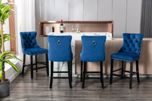 Load image into Gallery viewer, A&amp;A Furniture,Contemporary Velvet Upholstered Barstools with Button Tufted Decoration and Wooden Legs, and Chrome Nailhead Trim, Leisure Style Bar Chairs,Bar stools, Set of 2 (Blue)
