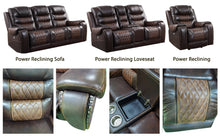 Load image into Gallery viewer, Power Motion Chair Recliner Usb Charge Port-Electric Recliners ,Adjustable Headrest Upholstered In Dark And Light Brown Top Grain Leather. Listing does not include Sofa and Loveseat.
