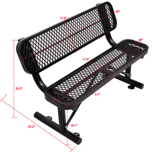 4 ft. Outdoor Steel Bench with Backrest BLACK