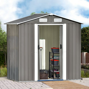 TOPMAX Patio 6ft x4ft Bike Shed Garden Shed, Metal Storage Shed with Lockable Door, Tool Cabinet with Vents and Foundation for Backyard, Lawn, Garden, Gray