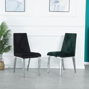 Modern luxury home furniture dinning room chairs chrome legs Green velvet fabric dining chairs(Set of 2)