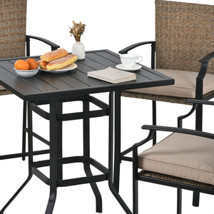 TOPMAX Outdoor Patio 5-Piece PE Rattan Counter Height Dining Table Set with 4 Dining Chairs and Cushions for Backyard, Garden, Poolside, Brown Wicker+Black Frame