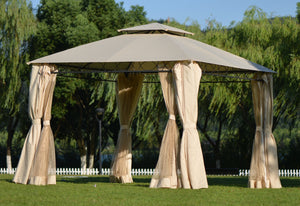[VIDEO provided] U_STYLE Quality Double Tiered Grill Canopy, Outdoor BBQ Gazebo Tent with UV Protection, Beige