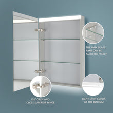 Load image into Gallery viewer, 24\&#39;\&#39;x 30\&#39;\&#39;LED Lighted Bathroom Medicine Cabinet with Mirror, Surface Lighted Medicine Cabinet,Dimmable,Adjustable Shelves,Intelligent Switch Medicine Cabinet, Aluminum Frame, Left opening door
