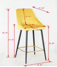 Load image into Gallery viewer, Luxury Modern Yellow Velvet Upholstered High Bar Stool Chair With Gold Legs(set of 2)
