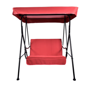 2-Seat Outdoor Patio Porch Swing Chair, Porch Lawn Swing With Removable Cushion And Convertible Canopy, Red