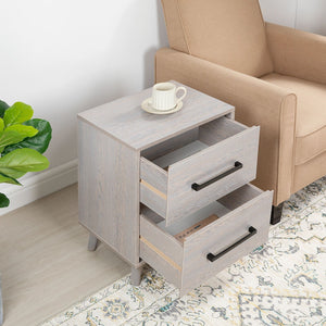 Modern Wood Nightstand with 2 Drawers and Solid Wood Legs, 2PCS