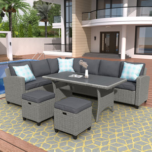 U_STYLE Patio Furniture Set, 5 Piece Outdoor Conversation Set,  Dining Table Chair with Ottoman and Throw Pillows